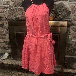 Velvet by Graham & Spencer Coral Halter Mini Dress. 100% Linen